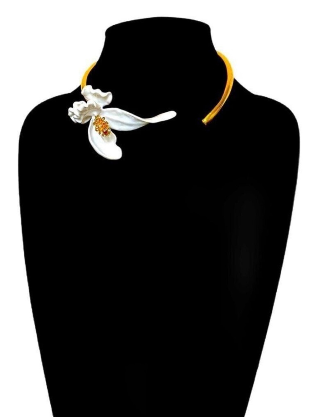 MODERN BEAUTY | Artisan Gold & White Orchid Statement Collar Necklace  | NEW